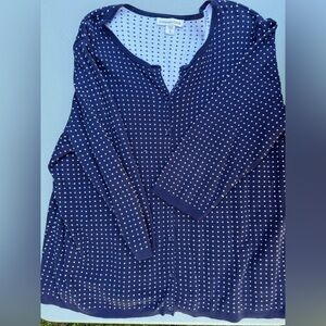 Blue and white polka dotted cardigan